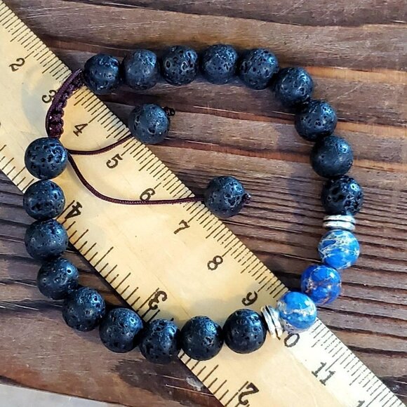 Chakra Bracelet Blue Aqua Terra Jasper and Lava - Picture 7 of 7